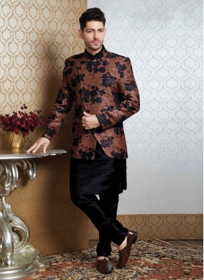 Stylish Jacket Style Indowestern In Black Color