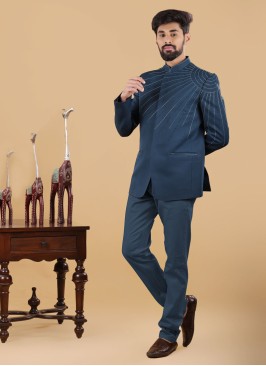 Stylish Jodhpuri Suit In Rama Blue