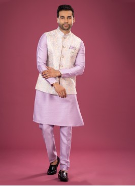 Stylish Lavender Nehru Jacket Set For Men