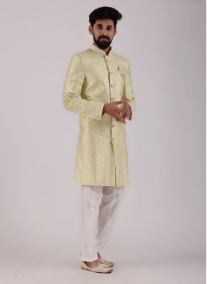 Stylish Light Pista Green Indowestern For Men