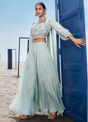 Stylish Light Sea Green Georgette Palazzo Suit