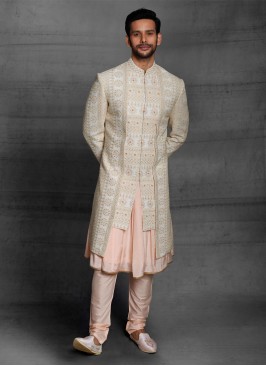 Stylish Lucknowi Work Wedding Anarkali Sherwani