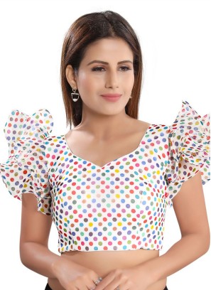 Stylish Multi Color Polka Dots Blouse In White Color