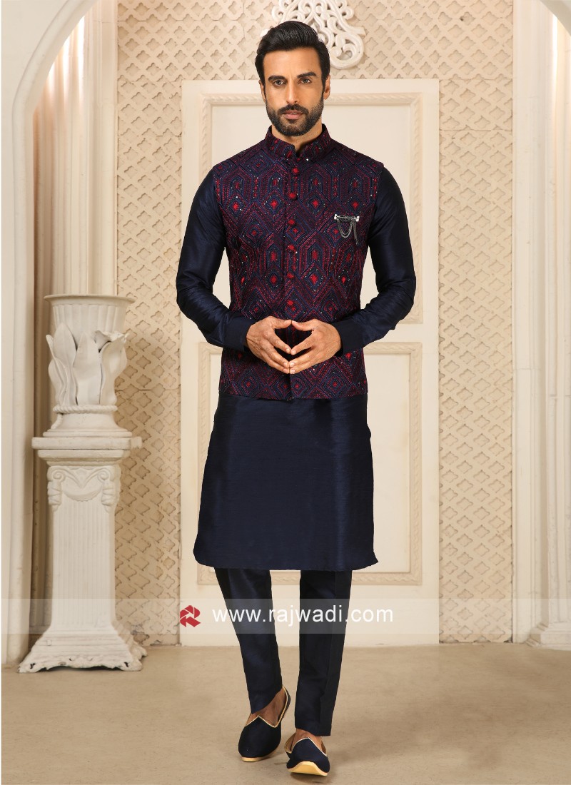 Party wear kurta cheap pajama with nehru jacket