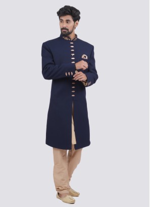 Stylish Navy Blue Indowestern For Reception Wear