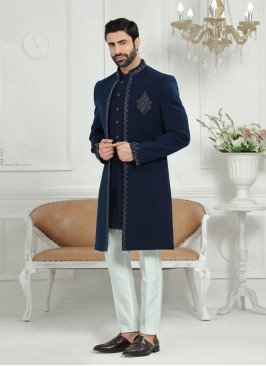 Stylish Navy Blue Indowestern For Wedding