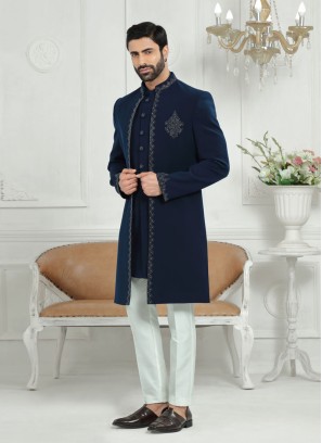 Stylish Navy Blue Indowestern For Wedding