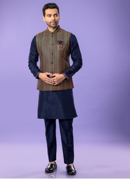 Stylish Navy Blue Nehru Jacket Set