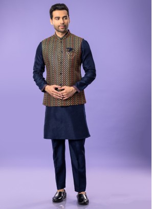 Stylish Navy Blue Nehru Jacket Set