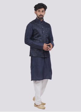 Stylish Nehru Jacket Set In Navy Blue