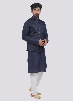 Stylish Nehru Jacket Set In Navy Blue