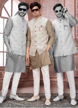 Stylish Nehru Jacket Set In Raw Silk Fabric