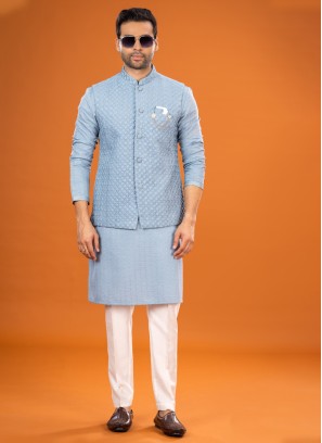 Stylish Nehru Jacket Set In Silk Fabric