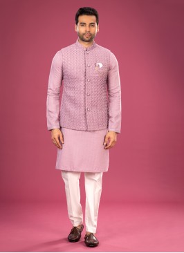 Stylish Nehru Jacket Set In Silk Fabric