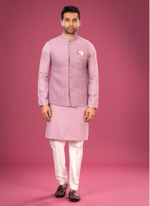 Stylish Nehru Jacket Set In Silk Fabric