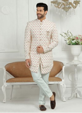 Stylish Off White Color Indowestern For Dulha