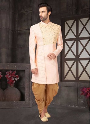 Stylish Pink Color Raw Silk Indo-Western