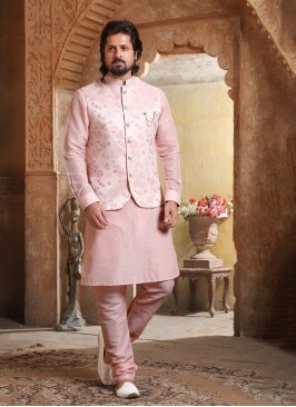 Stylish Pink Nehru Jacket Set For Men
