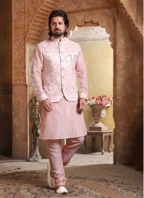 Stylish Pink Nehru Jacket Set For Men