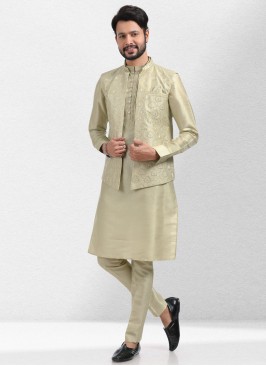 Stylish Pista Green Embroidered Nehru Jacket Set