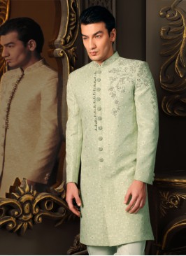 Stylish Pista Green Men's Indowestern Set