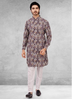 Stylish Printed Cotton Silk Kurta Pajama For Mens