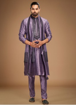 Stylish Purple Embroidered Nehru Jacket Set