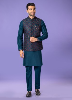 Stylish Rama Green Nehru Jacket Set