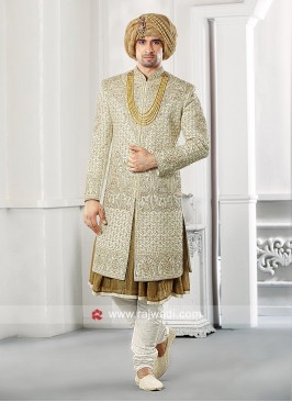 Stylish Raw Silk Fabric Groom Sherwani