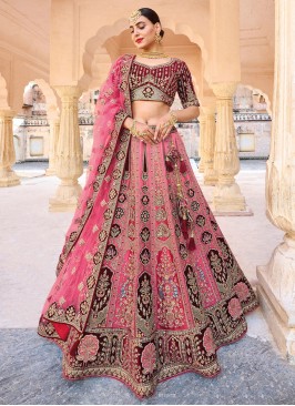 Gorgeous Pink and Maroon Silk Bridal Lehenga Choli