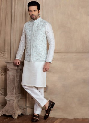 Stylish Thread Embroidered Nehru Jacket Set