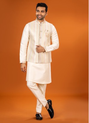 Stylish Thread Embroidered Nehru Jacket Set