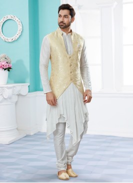 Stylish Weaving Embroidered Nehru Jacket Set