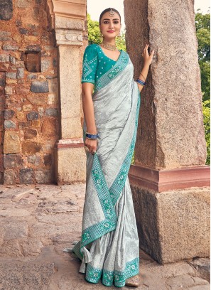 Grey Weaving Gaji Silk Saree