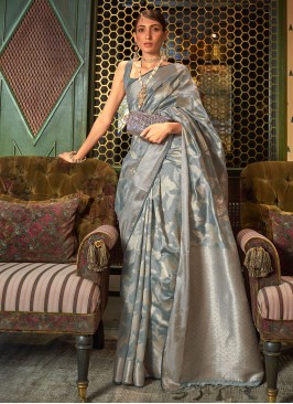 Grey Pure Modal Handloom Weaving Silk Saree