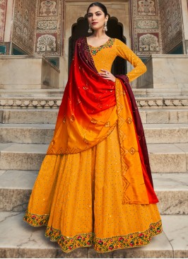 Orange Georgette Sequins Embellished Anarkali Suit