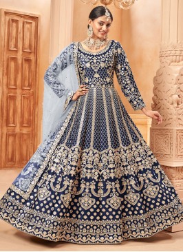 Navy Blue Embroidered Art Silk Anarkali Salwar Kameez