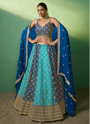 Charming Sky Blue And Blue Georgette Lehenga Choli