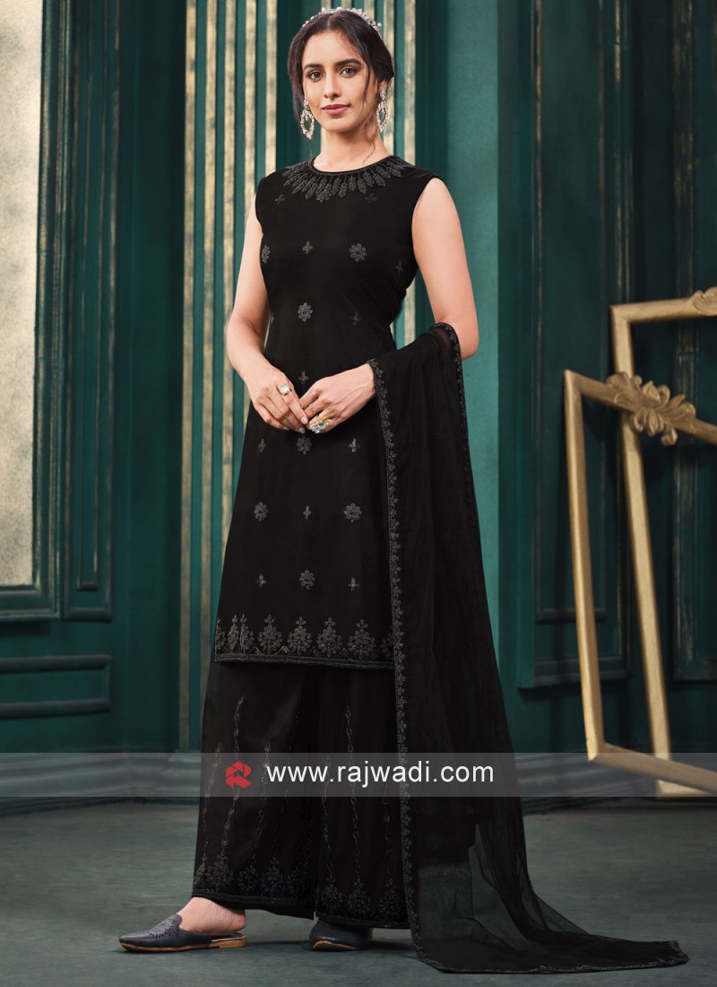 Black Greorgette Indian Pakistani Palazzo Salwar Suit SFZ128267 – Siya  Fashions