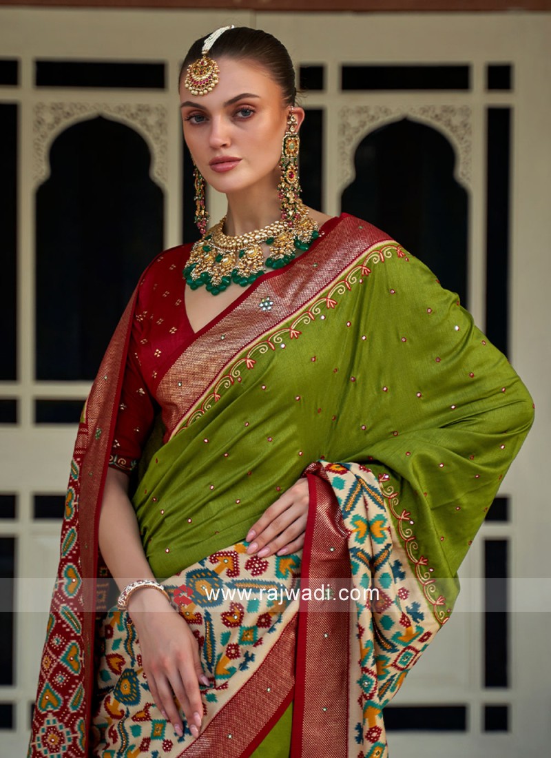 Buy Contemporary Saree Khatli Work Organza in Cream Online