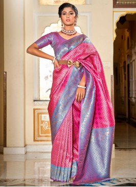 Pink Jacquard Work Banarasi Handloom Silk Saree