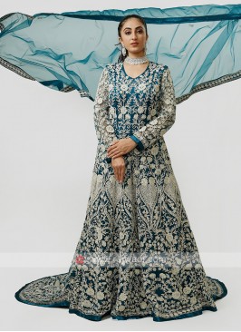 Tail Style Gown In Peacock Blue