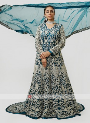 Tail Style Gown In Peacock Blue