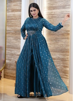 Teal Blue Designer Palazzo Salwar Kameez