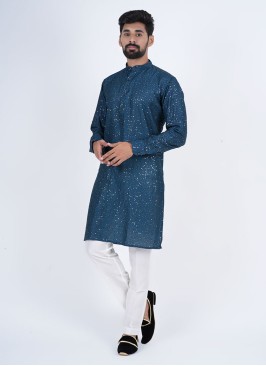 Teal Blue Embroidered Kurta Pajama