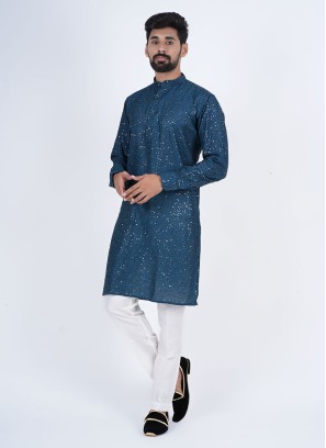 Teal Blue Embroidered Kurta Pajama