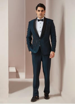 Teal Blue Embroidered Suit For Wedding
