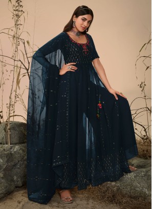 Festive Navy Blue Georgette Palazzo Suit