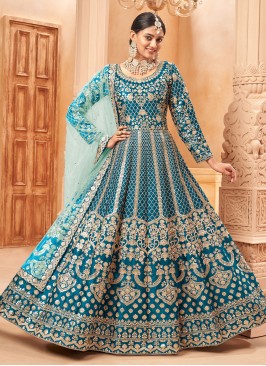 Teal Gota Patti Embroidered Anarkali Salwar Kameez