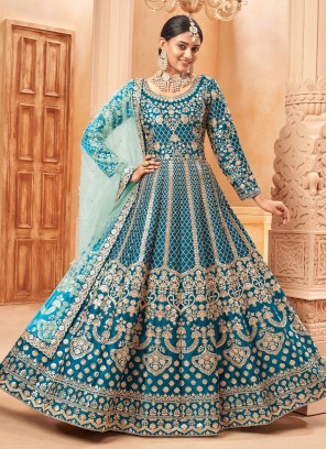 Teal Gota Patti Embroidered Anarkali Salwar Kameez